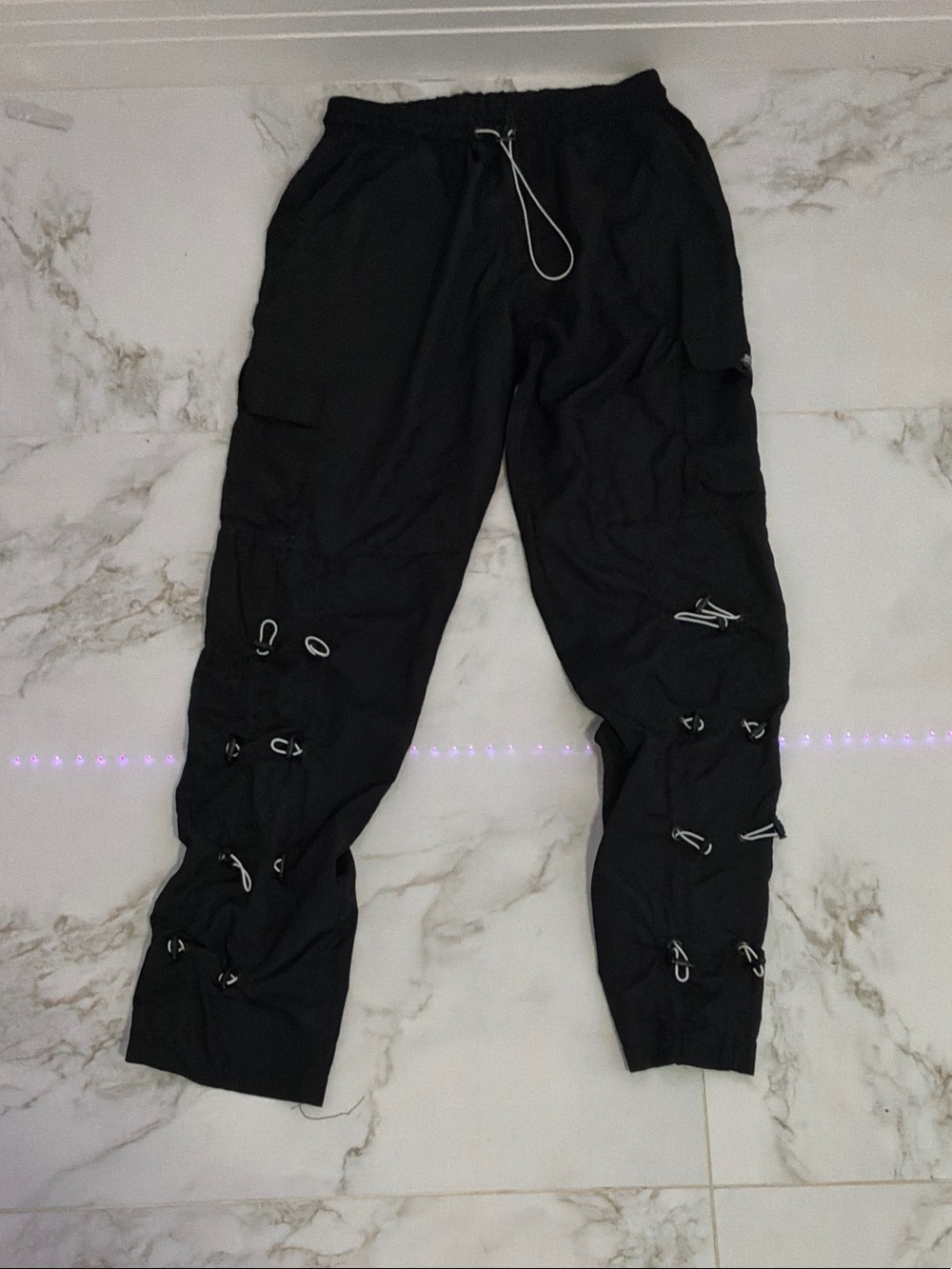 Men's Black Cargo Pants with Utility Strap Details